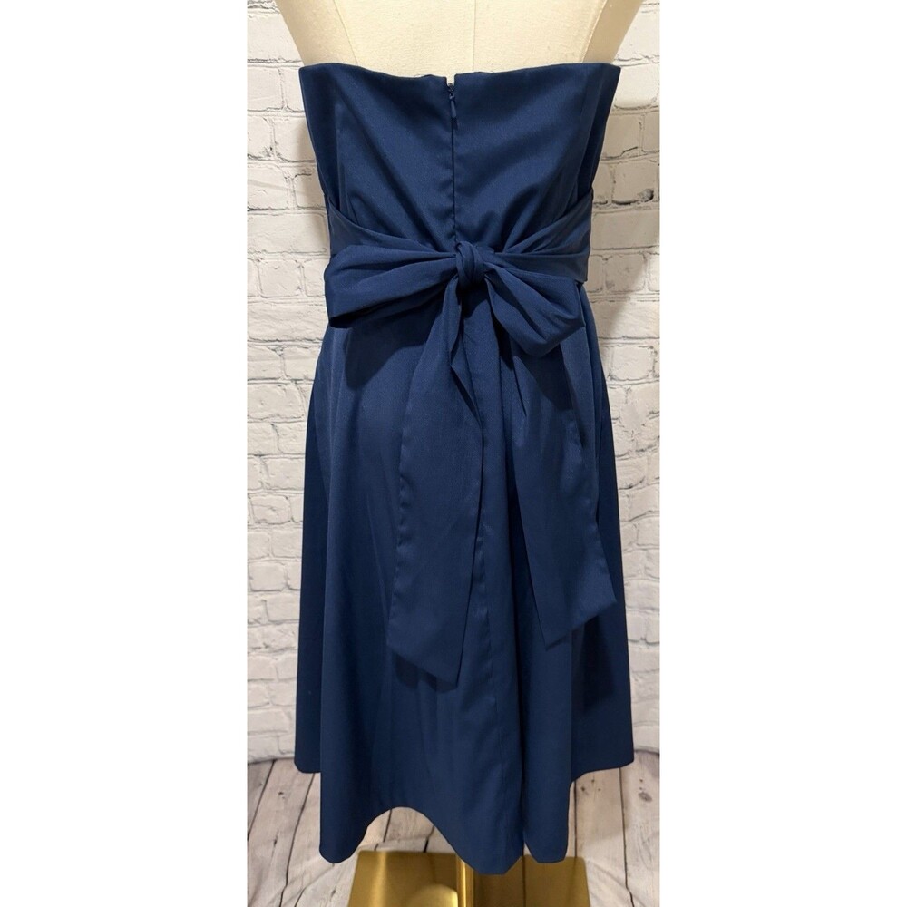 Donna Rocco Dark Navy Blue Strapless Satin Dress Gown V-notch Belted Size 8